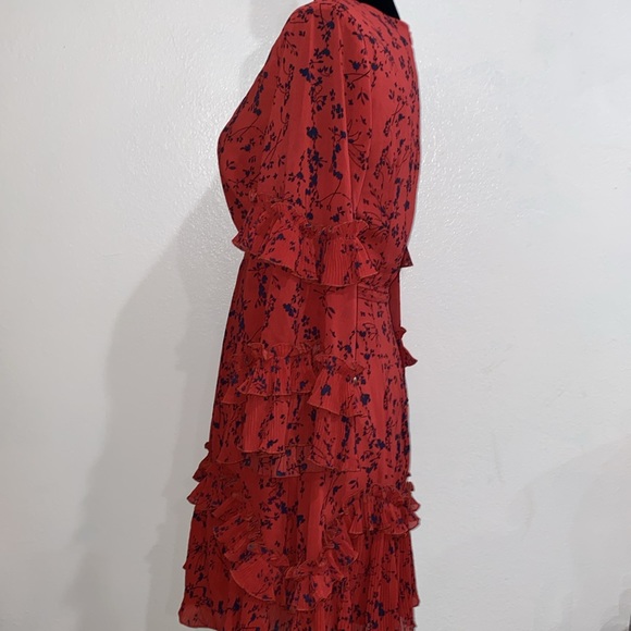 Saints + Secrets Red Ruffle Floral Dress M - Picture 5 of 6